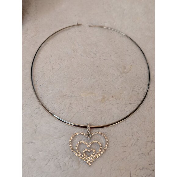 Triple Crystal Hearts by Nolan Miller Pendant & Silver Choker Necklace Dynasty - Picture 6 of 9